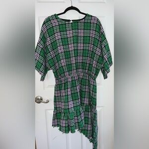 ASOS Design Green and Lavender Checkered Aysemetrical Dress Size 14
